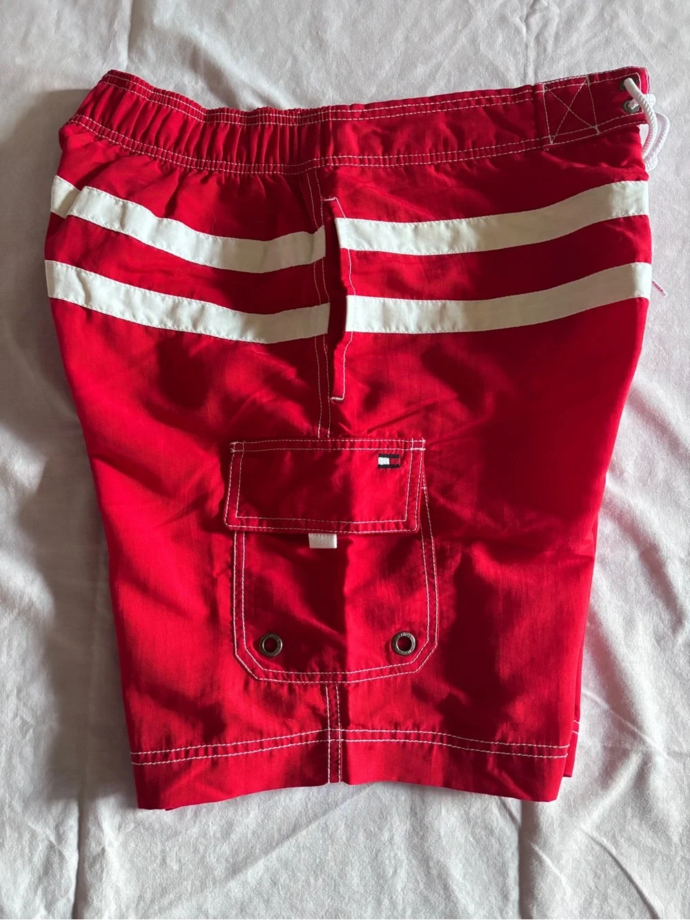 Tommy Hilfiger Mens Swim Shorts Red White Stripes Crest Varsity 2013 Size M